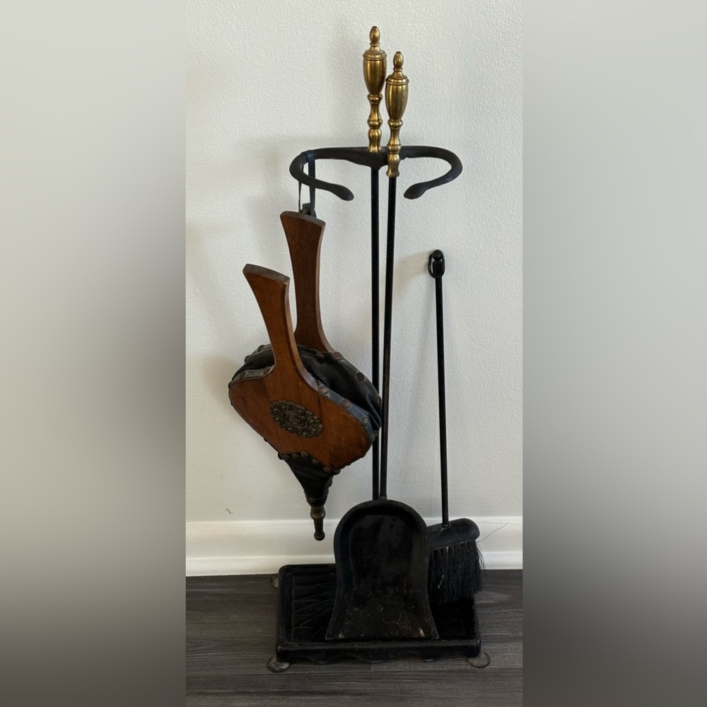 Vintage Fireplace Tool Set Stand Shovel Broom 30”